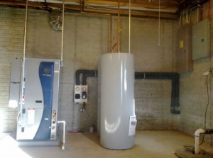 A water-softener is shown near a generator and large electrical panel.